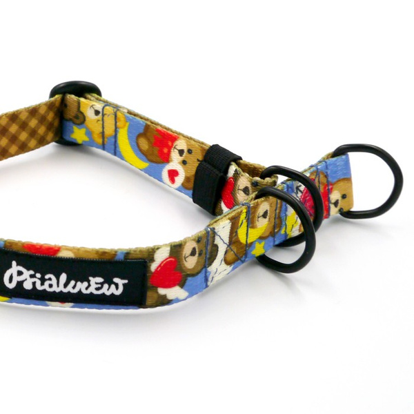 Half-choke collar Teddy Bear, 2 cm wide, for small dogs, black extras