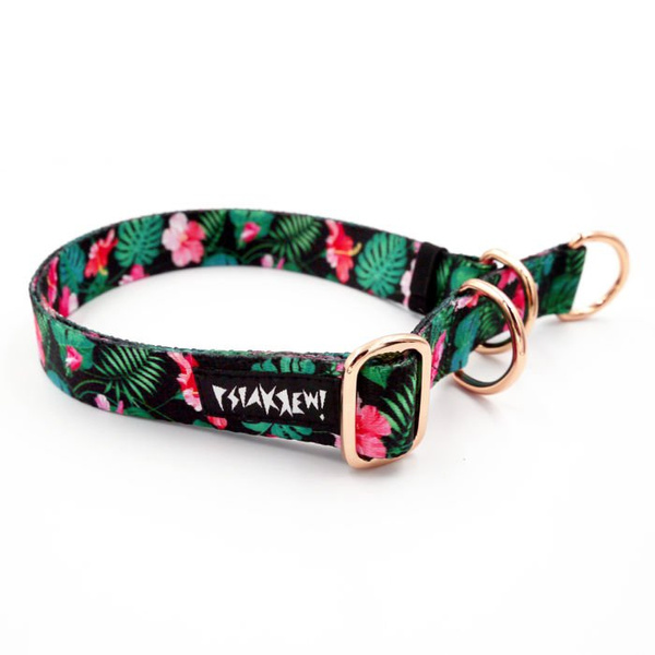 Half-choke collar Tropical Monstera, 2.5 cm wide, medium and big dogs, rose gold