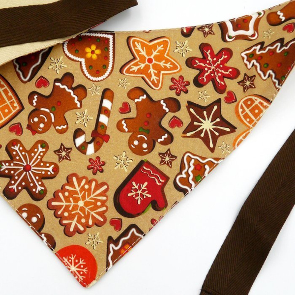 Premium Dog Bandana Cinnamon Gingerbreads handkerchief style to tie around your pet’s neck