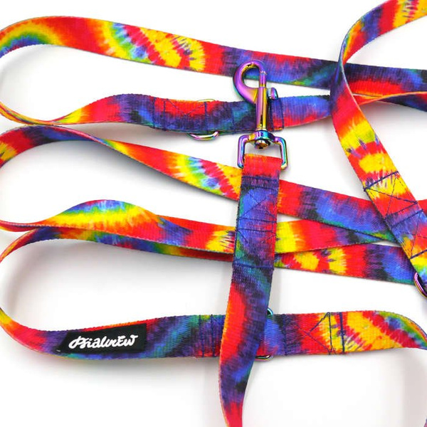 Long Dog Leash Tie Dye width 2 cm (0.78") wide, Holo petrol effect snap hook 7 cm