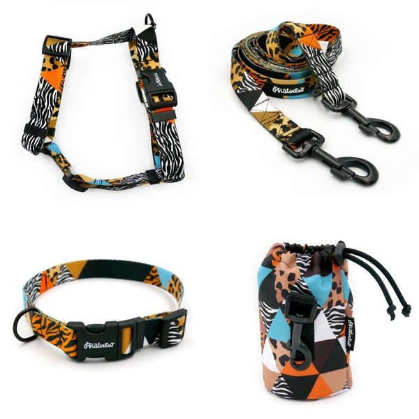 ZUBEHÖRSATZ. Großer Hund. Wild Animals Psiakrew-Serie; Halsband, Geschirr, Leine, Sachet für Hundeleckerli