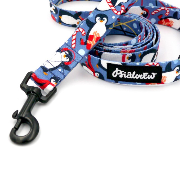Walking leash for Dog Penguin Winter Psiakrew, width 2 cm, black snap hook 6 cm