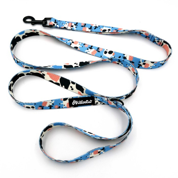 Walking leash for Dog Spotted Cow Psiakrew, width 2 cm, black snap hook 6 cm