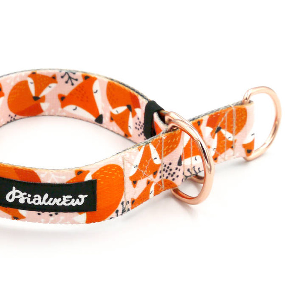 Half-choke collar Foxy Lady Psiakrew, 3 cm wide, medium and big dogs, pink gold extras