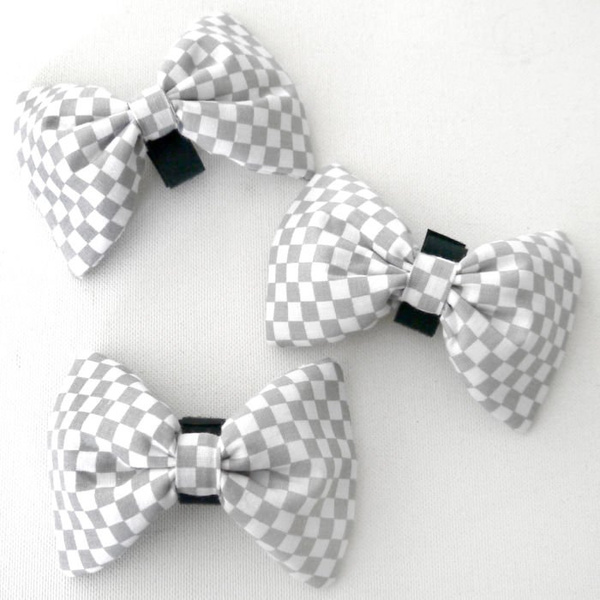 Grey and white checker Dog Bow Tie Lissi, Pet Bow Tie, Bowtie, Collar Attachment