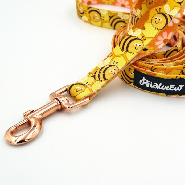 Walking leash for Dog Busy Bees Psiakrew, width 2 cm, golden snap hook 6 cm