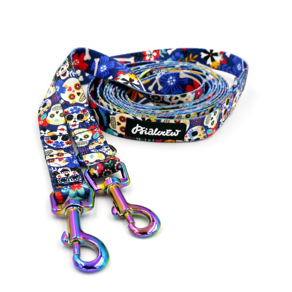 Long Dog Leash Dia de los Muertos Psiakrew width 2 cm (0.78") wide, holo snap hook 6 cm