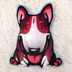 Decorative Dog Pillow Cushion Bull Terrier Tricolor, black tan white cuddly mascot