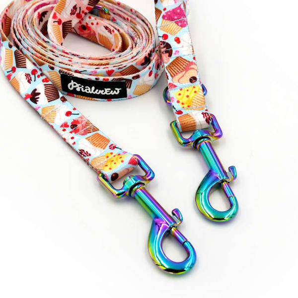 Long Dog Leash Hot Sweetness width 2 cm (0.78")  wide, Holo  petrol effect snap hook 7 cm