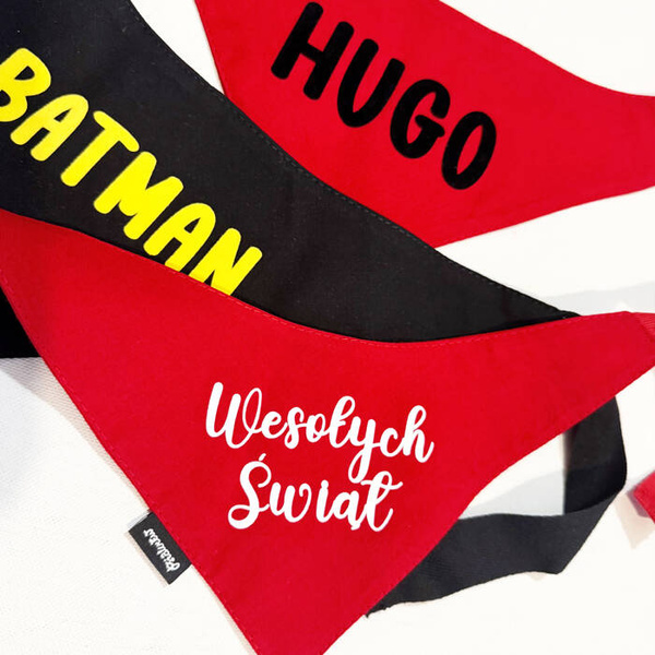 Bandana for Dog Wesołych Świąt Psiakrew, personalized tied handkerchief, red bandana scarf