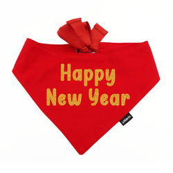 Czerwona Bandana z brokatowym złotym napisem Happy New Year Psiakrew