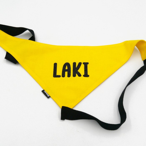 Bandana with the name of the Dog Psiakrew, personalized tied handkerchief, yellow bandana scarf
