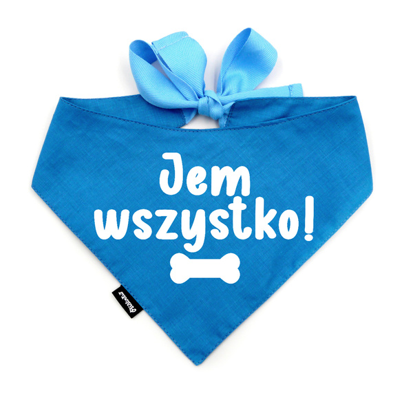 Bandana dla Psa - ŁOWCA SMACZKÓW - Psiakrew, personalizowana wiązana chusteczka, niebieska apaszka