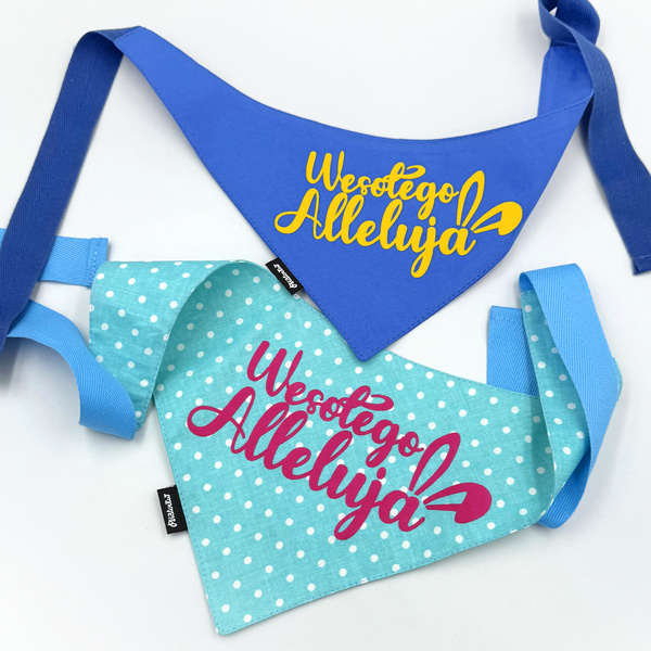 Easter Blue Bandana for Dog Happy Alleluja Psiakrew scarf handkerchief for pet
