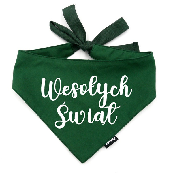 Bandana for Dog Wesołych Świąt Psiakrew, personalized tied handkerchief, dark green bandana scarf