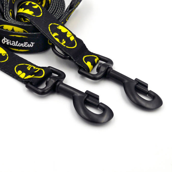 Dog Leash Batdog width 2.5 cm, 1" wide, black, big snap hook 8 cm