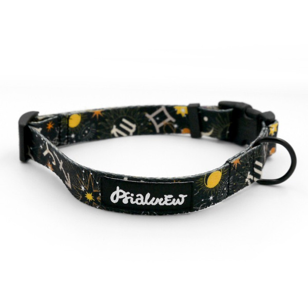 Verstellbares Hundehalsband Zodiac, schmal, 2 cm, für kleinere Hunde und Welpen, schwarze Beschläge