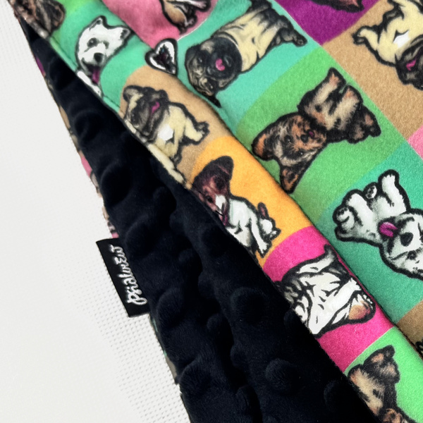 Premium Mat Plaid Blanket for the dog, cat Colorful Dogs Psiakrew Design, black minky