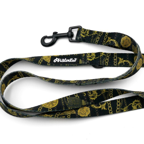 Smycz spacerowa miejska dla Psa Donatella Psiakrew szerokość 2 cm czarny karabińczyk 6 cm