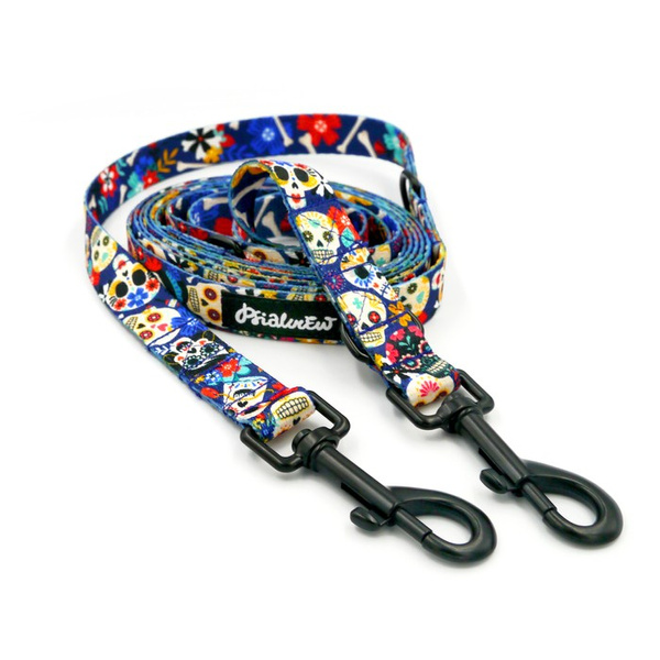 Long Dog Leash Día de los Muertos Psiakrew width 2 cm (0.78"),  black snap hook 7 cm (3,15")