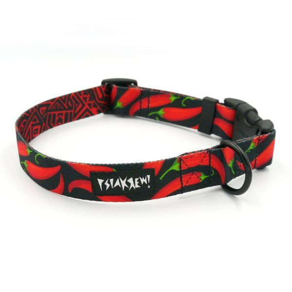 Dog Collar Psiakrew Red Hot Chili 2.5 cm, 1" wide, black extras
