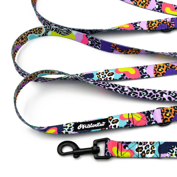 Long Dog Leash Crazy Leopard Psiakrew width 2 cm (0.78"), black snap hook 6 cm