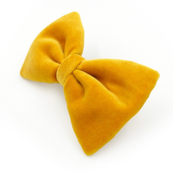 Velvet yellow bow tie for a dog an elegant ornament for special occasions, attached to the collar