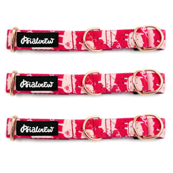 Half-Choke-Halsband Piggy in Love , 2 cm breit, für kleine Hunde, goldene Accessoires