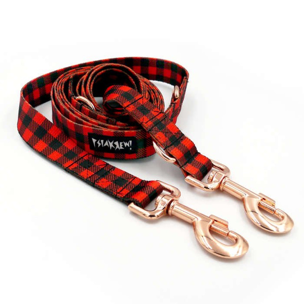 Dog Leash Lumberjack width 2.5 cm, 1"  wide, big pink gold snap hook 8 cm