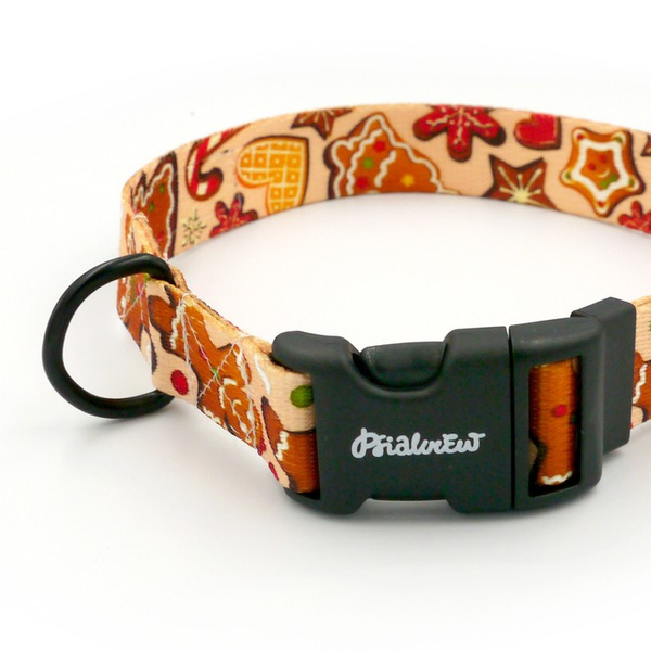 Dog Collar Cinnamon Gingerbread Psiakrew 2.5 cm 1"  wide, black fittings
