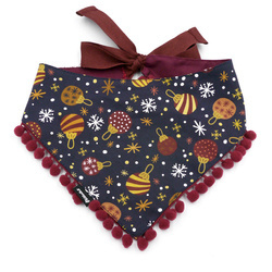 Weihnachtsbandana für einen Hund mit Blasenspritzern Psiakrew, gebundener Schal, marineblau mit Bommeln