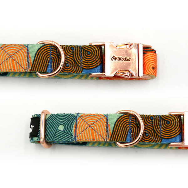 Dog Collar Psiakrew Geo Snake, 2 cm 0.78"  wide, for smaller dogs, pink gold clip