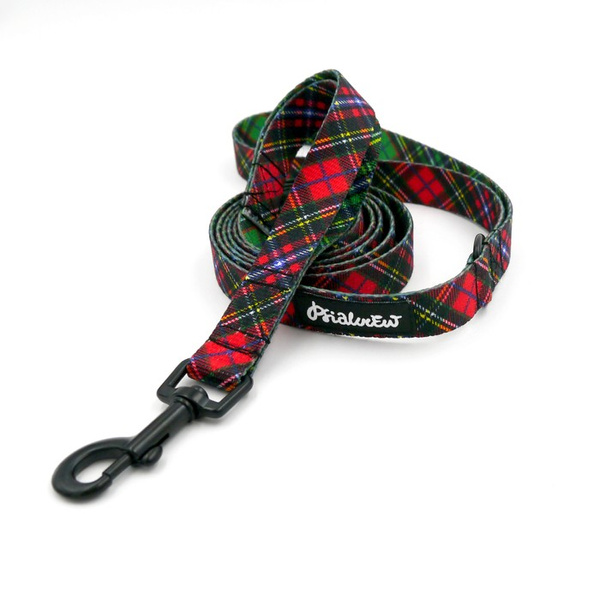 Laufleine für Hund Tartan Psiakrew, Breite 2 cm, schwarzer Karabinerhaken 6 cm