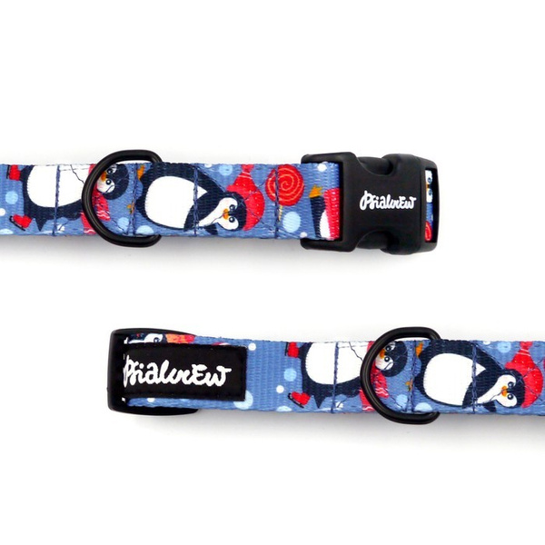Dog Collar Penguin Winter Psiakrew, 2 cm 0.78" wide, for smaller dogs black extras