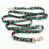 Leash for micro and small Dog; Tropical Monstera; adjustable; 2 cm wide, pink gold snap hook 6 cm