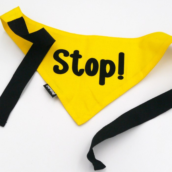 Bandana dla Psa STOP! Psiakrew, personalizowana wiązana chusteczka, żółta apaszka dla pupila