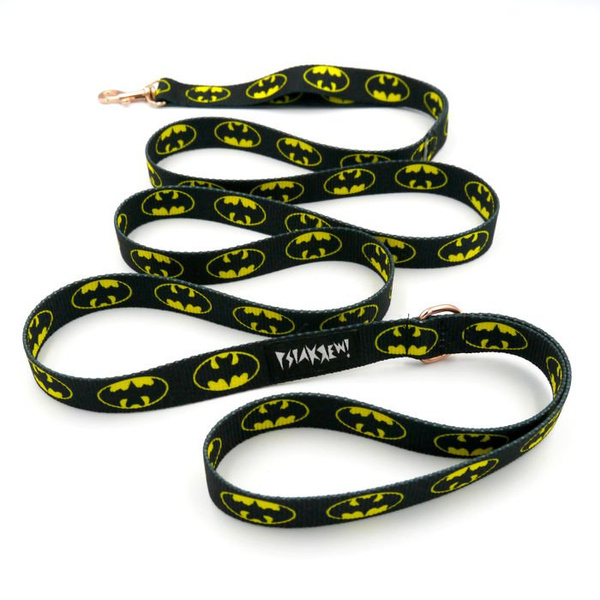 Dog Leash Batdog, 2 cm wide, gold small snap hook 4 cm