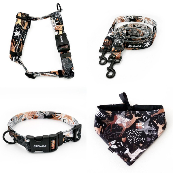 ZUBEHÖRSATZ. Mittlerer Hund. Deer Calls Psiakrew - Serie; Halsband, Geschirr, Leine, Bandana