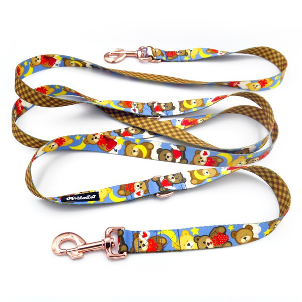 Smycz Dla Psa Przepinana Regulowana Teddy Bear Psiakrew 2,5 cm karabińczyk 8cm różowe złoto