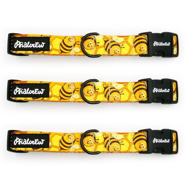 Verstellbares Hundehalsband Fleißige Bienen Psiakrew, Breite 2 cm, kleiner Hund, schwarze Beschläge