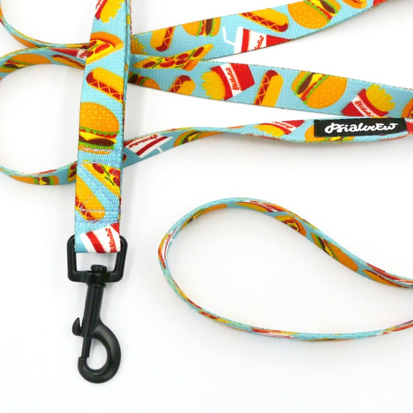 Walking leash for Dog Doggy Foodie Psiakrew, width 2 cm, black snap hook 6 cm