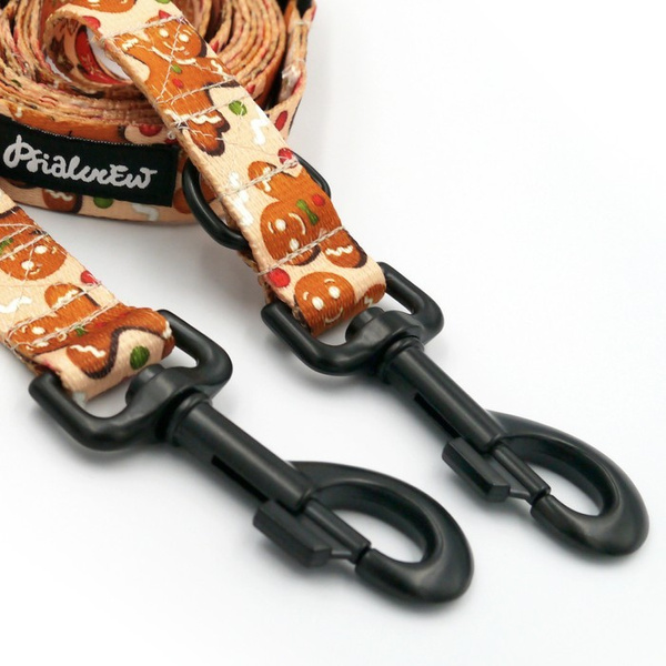 Lange abnehmbare Hundeleine Zimt-Lebkuchen Psiakrew, Band 2,5 cm, Karabiner 8 cm, schwarz