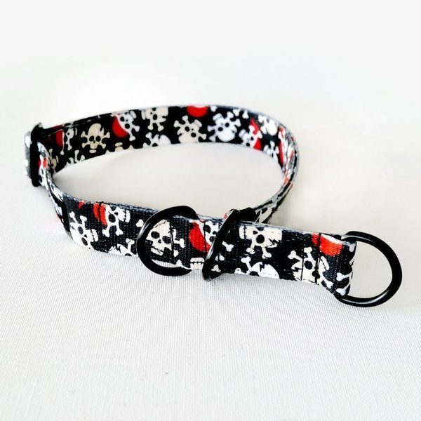 Half-choke collar Pirates, 2.5 cm wide, medium and big dogs, black extras