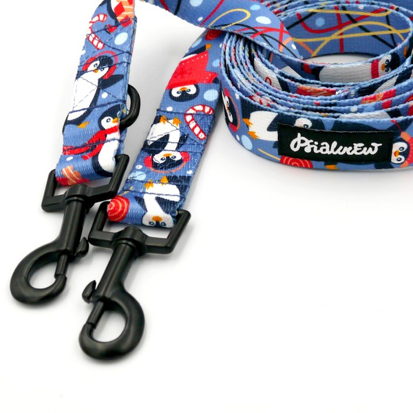 Hundeleine Penguin Winter Psiakrew, Breite 2,5 cm, Karabiner 6 cm schwarz