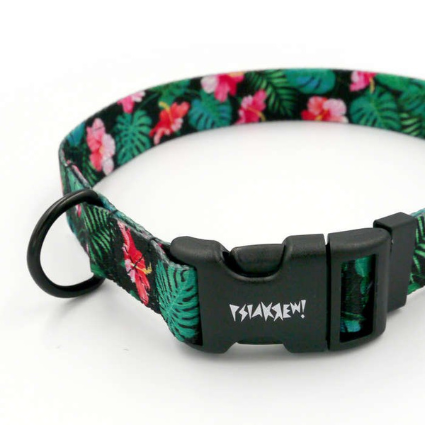 Dog Collar Psiakrew Tropical Monstera 2.5 cm wide, black extras