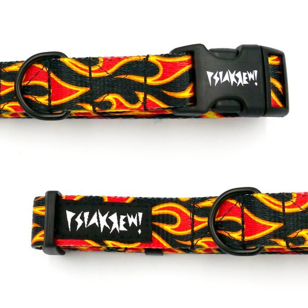 Dog Collar Psiakrew Dog On Fire, 2 cm 0.78" wide, for smaller dogs, black extras