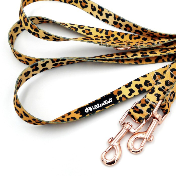 Long Dog Leash Tarzan panthera pattern, width 2 cm (0.78")  wide. rose gold snap hook 6 cm