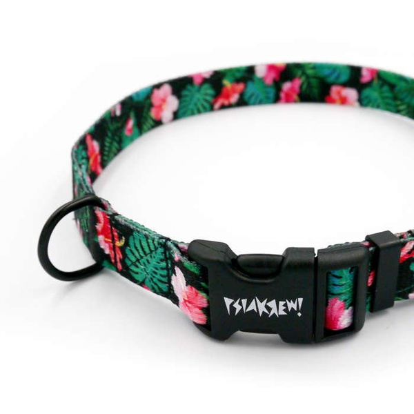 Dog Collar Psiakrew Tropical Monstera, 2 cm 0.78"  wide, for smaller dogs, black extras