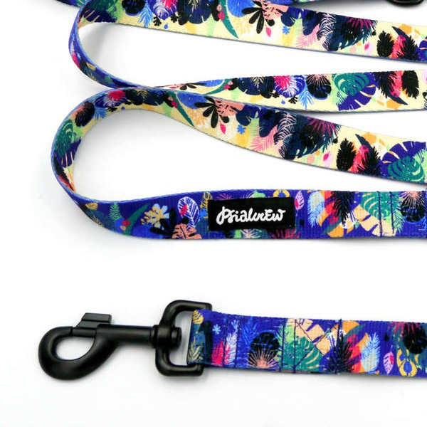 Dog Leash Magic Jungle width 2.5 cm, 1" wide, big black snap hook 8 cm