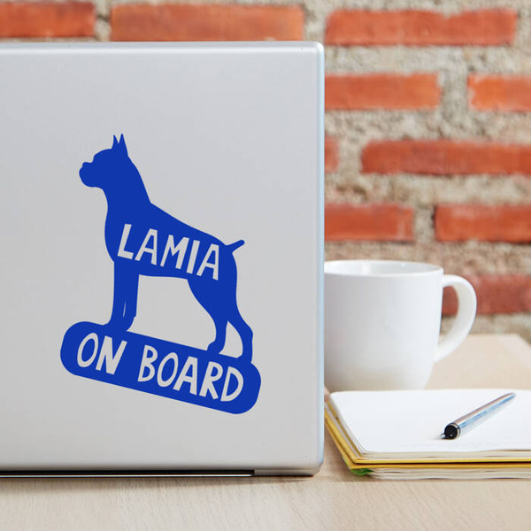 Naklejka na samochód z imieniem Psa Bokser On Board Psiakrew